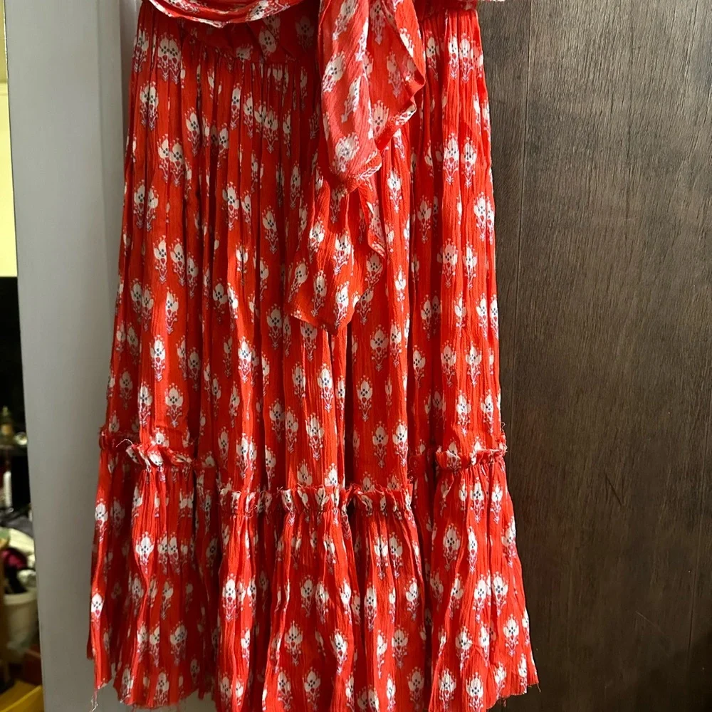 NWT Free People- S unique strapless red flowy dress - Picture 5 of 7